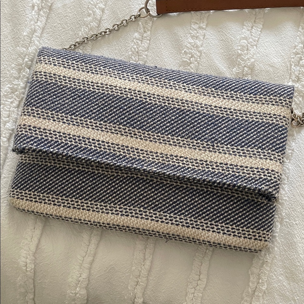Market and spruce Striped Blue and Cream Clutch Bag